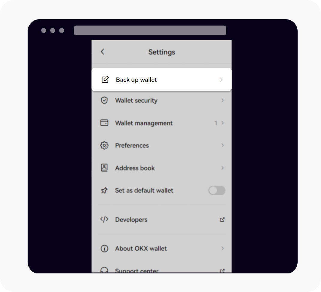 CT-web-wallet extension-back up wallet setting
