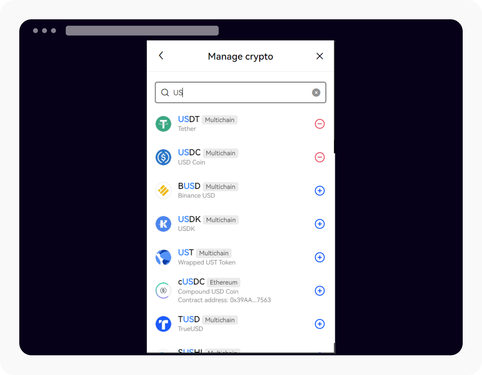 Wallet extension search crypto