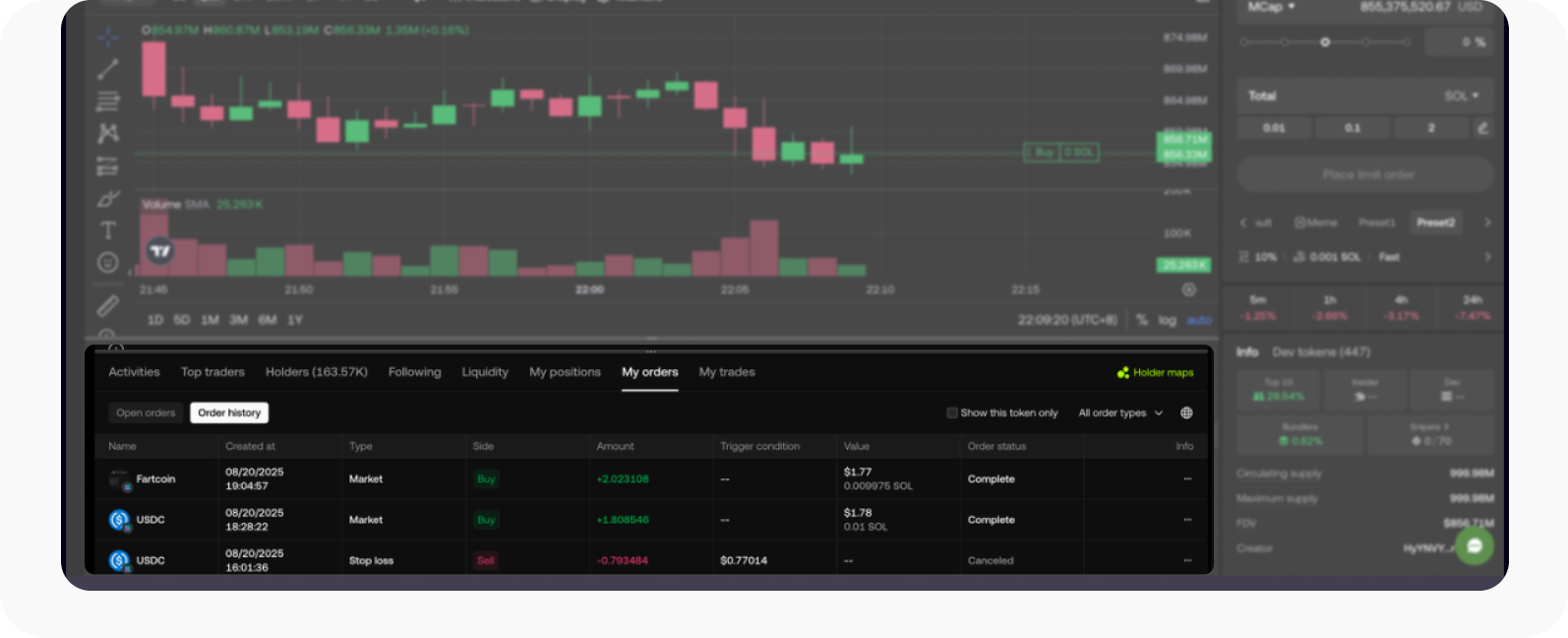 CT-Web-Web3-Smart account order histroy trading page