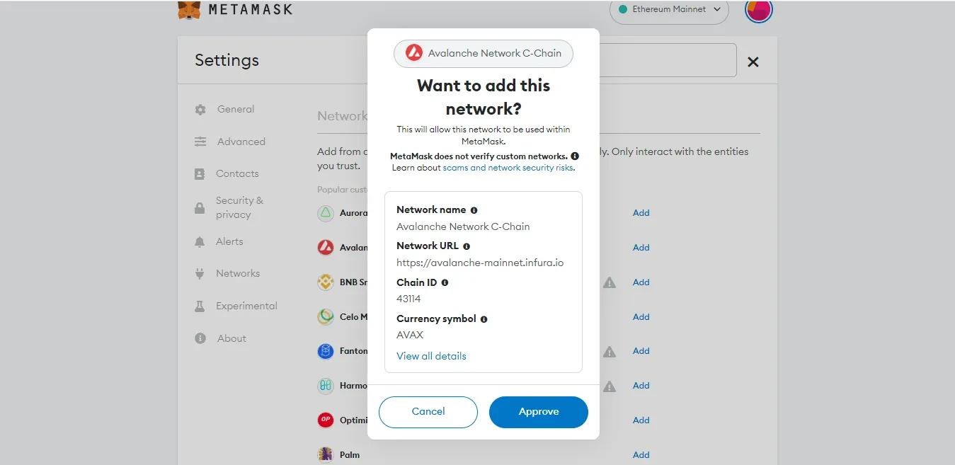 Avalanche Metamask O