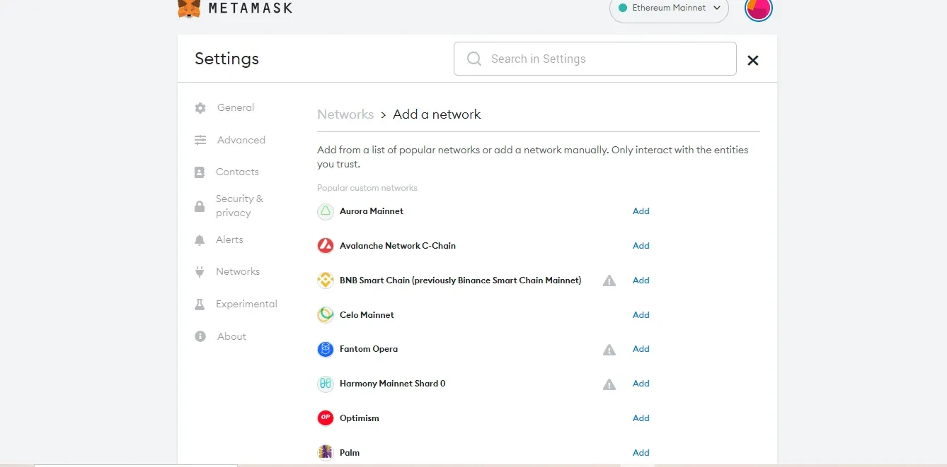 Avalanche Metamask