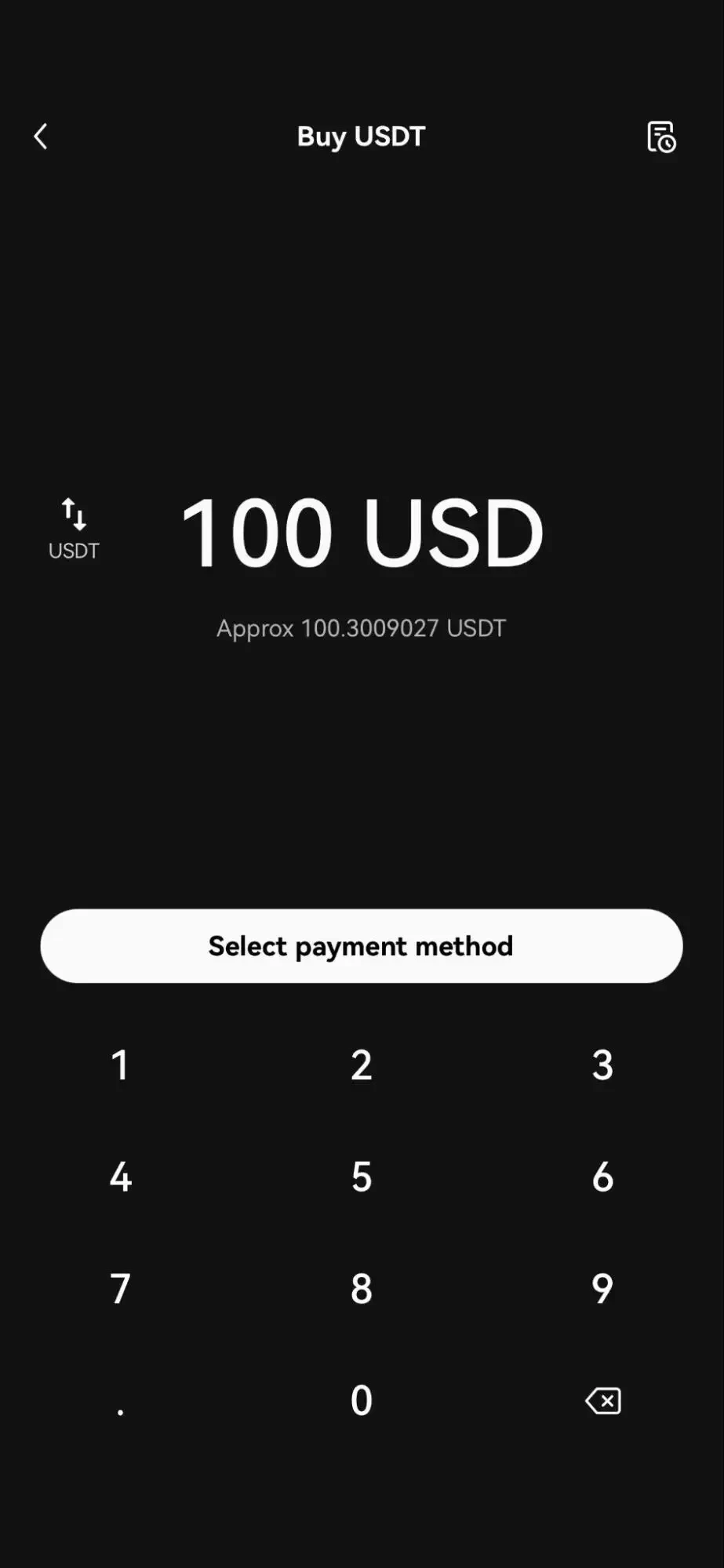 在 OKX 行動應用程式上購買 USDT