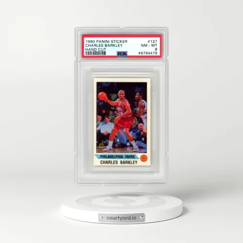 1990 Panini Sticker #127 Charles Barkley - Hand Cut (PSA 8 NM-MT)