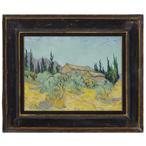 Cabanes de bois parmi les oliviers et cyprès #202