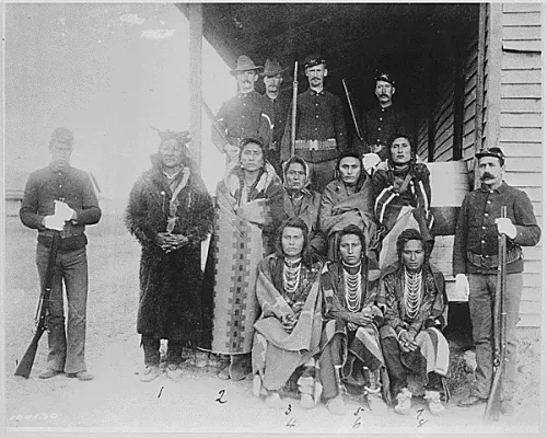 Eight Crow prisoners under guard at Crow agency, Montana #99