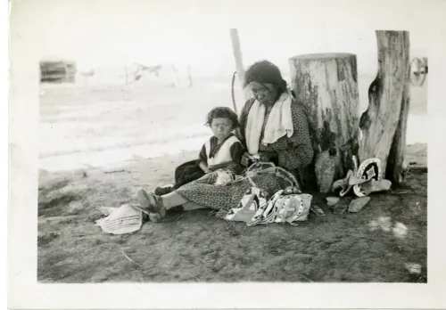 Woman with Daughter Working on Beadwork, Rosebud Sioux #394