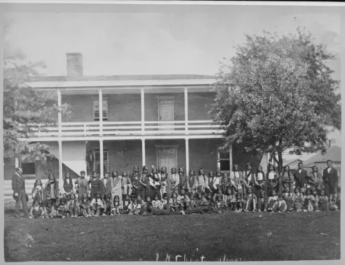 Sioux boys as they were dressed on arrival at the Carlisle Indian School, Pennsylvania #100