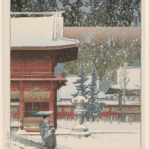 Snow Scene at Gongen Temple of Nezu, 1920 (Hasui)