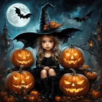 Halloween Witch and Pumpkins